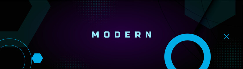 Poster - Memphis style gradient background with hexagonal and circle shapes with line arts.