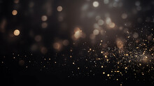 Black Festive Background And Barely Noticeable Golden Bokeh Sparks Of Gold In The Blur