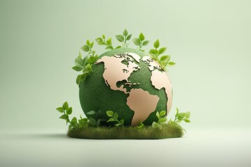 Eco Friendly Earth with Leaves and Plants. Save the World Background, Papercraft Style, Earth day, Environment Day.