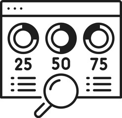 Aufkleber - Website analysis. Web audit icon. Online traffic control, web survey or website content analysis thin line vector sign, marketing performance outline pictogram with diagrams and magnifying glass