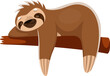 Cartoon sloth character peacefully slumbers on tree branch, its tranquil expression and relaxed posture capturing the essence of its slow and easygoing nature. Isolated vector cute tropical animal nap