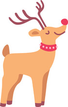 Cartoon Christmas Deer With Red Nose Vector Illustration