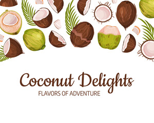 Sticker - Coconut Product Banner Design with Organic Plant Vector Template