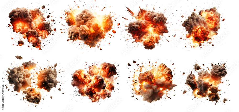 Set of explosions isolated on transparent background. Template design ...