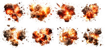 Set Of Explosions Isolated On Transparent Background. Template Design