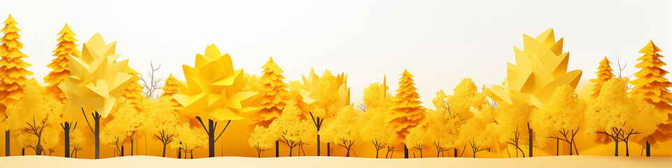 Canvas Print - a row of yellow trees on a white background 3d graphics narrow long panorama.