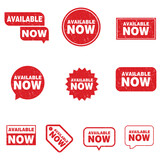 Fototapeta  - Set of red available now label, badge, seal stamp, collection of red available now labels