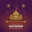 Creative vector illustration for the biggest consecration ceremony of ram mandir which held in ayodhya (birth place of lord rama). 
