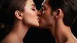 man and woman kissing, love, romance, valentine's day, date, passion, husband and wife, boyfriend and girlfriend, beautiful girl, handsome guy, relationship, people, close-up, black background