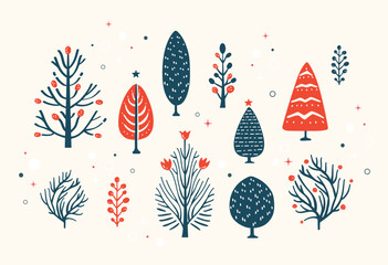 Set of abstract minimal tree elements vector illustration