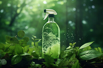 bio degradable liquid dish soap spray with leaves & green trees