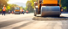 Extensive Perspective Of Road Rollers At A Construction Site Copy Space Image Place For Adding Text Or Design