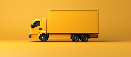 Wall Mural - Empty trailer of yellow delivery van with cardboard boxes on floor Concept of shipment Open truck with copy space 3D rendering Copy space image Place for adding text or design