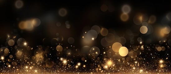 Poster - Festive background with golden particles on dark surface Abstract holiday backdrop Copy space image Place for adding text or design