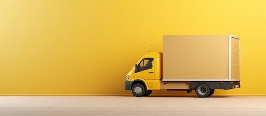 Wall Mural - Empty trailer of yellow delivery van with cardboard boxes on floor Concept of shipment Open truck with copy space 3D rendering Copy space image Place for adding text or design