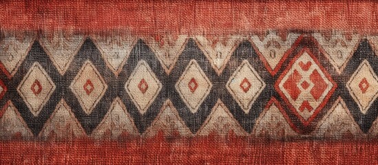 Wall Mural - Ethnic patterned rug with fabric texture and grunge boho background illustration Copy space image Place for adding text or design