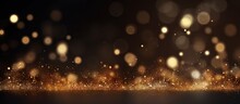 Festive Background With Golden Particles On Dark Surface Abstract Holiday Backdrop Copy Space Image Place For Adding Text Or Design