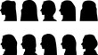 Profile silhouettes of muslim women.
Clothes such as hijab, chador, burqa, niqab.