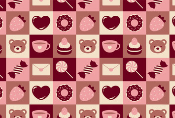 Wall Mural - seamless pattern with a set of valentine's day icons for banners, cards, flyers, social media wallpapers, etc.