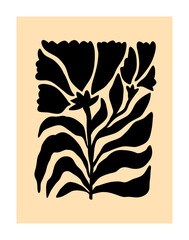 Fototapete - Modern abstract floral poster. Trendy botanical wall art. Bloom and leaf silhouette, flower card. Natural spring postcard with blossomed wildflower and leaves. Contemporary flat vector illustration