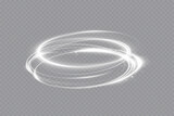 Fototapeta  - Glowing white spiral. Speed ​​abstract lines effect. Rotating shiny rings. Glowing circular lines. Glowing ring trail. Vector.	