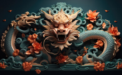 The 3D majestic Chinese dragon totem, Chinese zodiac signs