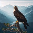 eagle on a branch montain on background