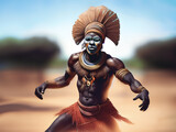 African tribal man dancing in the village - Digital illustration