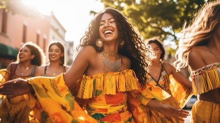 Latin woman celebrating Carnival. Experience the Energy of Carnival with These Gorgeous Samba Dancers. Celebration at the carnival.