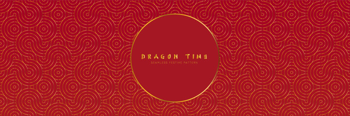 Wall Mural - Oriental Golden Dragon Pattern. Japanese Seamless Geometric Texture Background for Chinese New Year Decor and Lunar Celebrations.