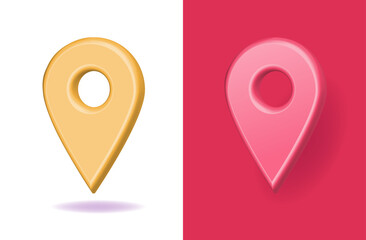 Poster - location pin pointer 3d icon set vector graphic red yellow, gps place map parker render geo tag symb