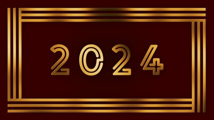 Poster - Year change 2024 - luxury gold digits on decorative frame background - 3D Illustration