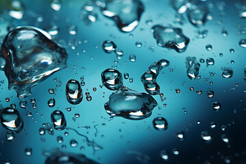 Beautiful blue water drops on glass. Background Abstract Texture. Pattern used to make wallpaper along the walls of houses, building.