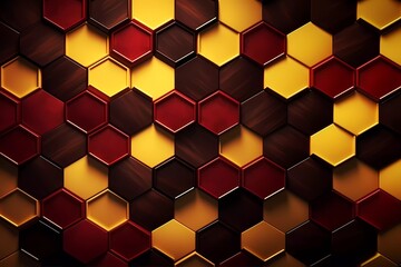 Poster - Dark red hexagonal pattern with yellow combination 3d background. generative ai
