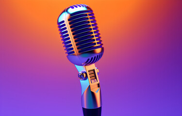 Microphone placed on a purple background, AI generated