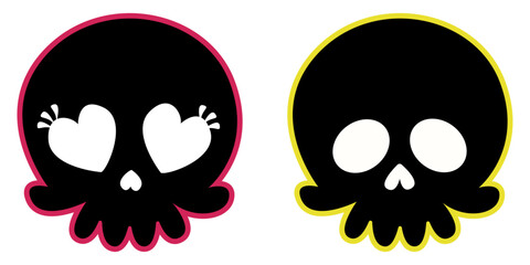 Poster - A skull of a girl and a boy. Isolated graphic resource of two black colors.