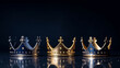 Three golden crowns background with copy space for the Three Kings day or Epiphany day holiday celebration with gold and blue colors