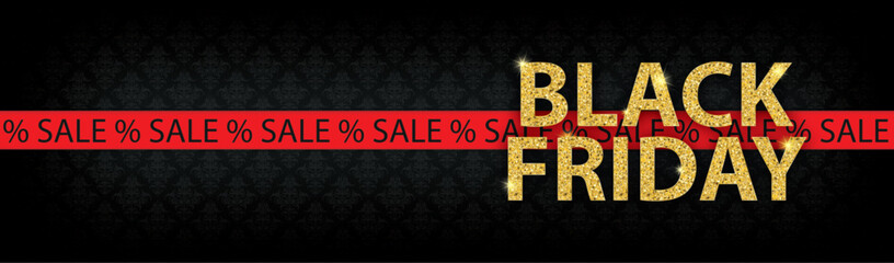 Canvas Print - Long Banner Golden Black Friday Ribbon Sale Percents