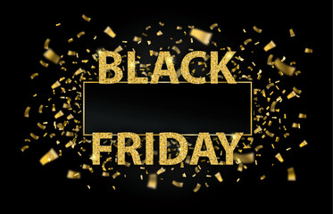 Canvas Print - Black Paper Banner Golden Confetti Black Friday