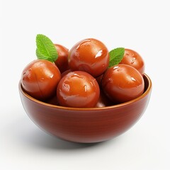 Indian sweets gulab jamun in bowl on white background