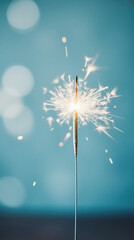 sparkler on blue background with bokeh effect. new year concept.
