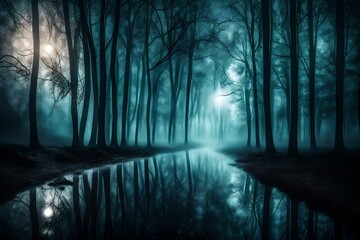  misty forest in the night