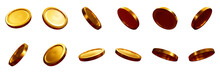 Glossy Gold Coins Set PNG. Transparent Background