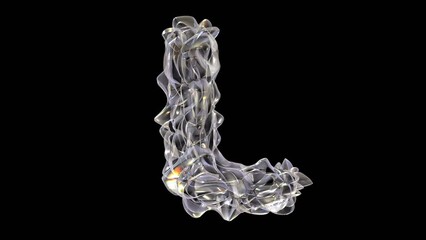 Poster - 3D glass alphabet letter l with light dispersion animation isolated on black background