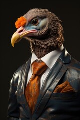 Poster - A close-up image of a bird dressed in a suit and tie. This picture can be used to depict professionalism, uniqueness, or a quirky and humorous concept