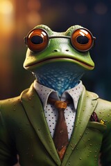 Aufkleber - A picture of a green frog dressed in a suit and tie. Perfect for business, office, or formal-themed designs