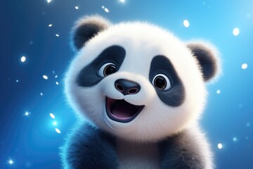 Aufkleber - A close up photograph of a panda bear against a vibrant blue background. This image can be used to depict wildlife, conservation efforts, or animal-themed designs