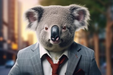 Poster - A professional-looking koala bear wearing a suit and tie. This image can be used to represent a formal or business-related concept with a touch of humor