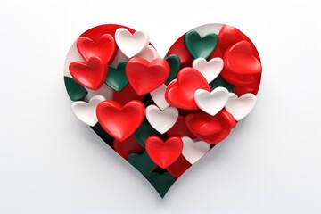 Aufkleber - A heart-shaped arrangement made out of red, white, and green hearts. Perfect for expressing love and affection during holidays or special occasions.