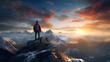 © Ula - Hiker standing on top of a mountain and looking at the sunset